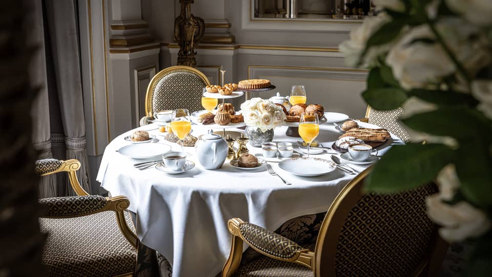 Elegantly set round breakfast table